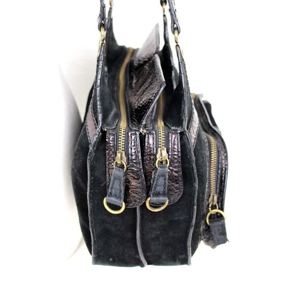 BICA CHEIA BLACK CRINKLED GENUINE LEATHER SUEDE TOTE SHOULDER BAG HANDBAG PURSE - Picture 4 of 10